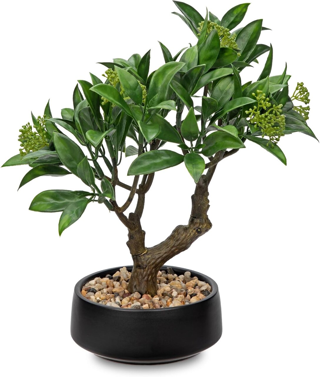 Artificial Bonsai Tree – 13" Small Bay Laurel Faux Potted Plant, Indoor Decorative Desk Plant with Ceramic Pot for Home, Office, Living Room, Bedroom, Bathroom, Table, or Shelf